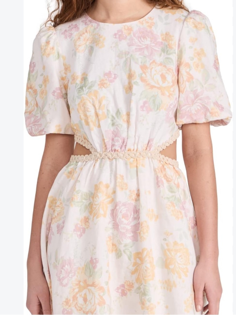 WAYF Linen Plaza Lace Cut Out Mini Dress size S